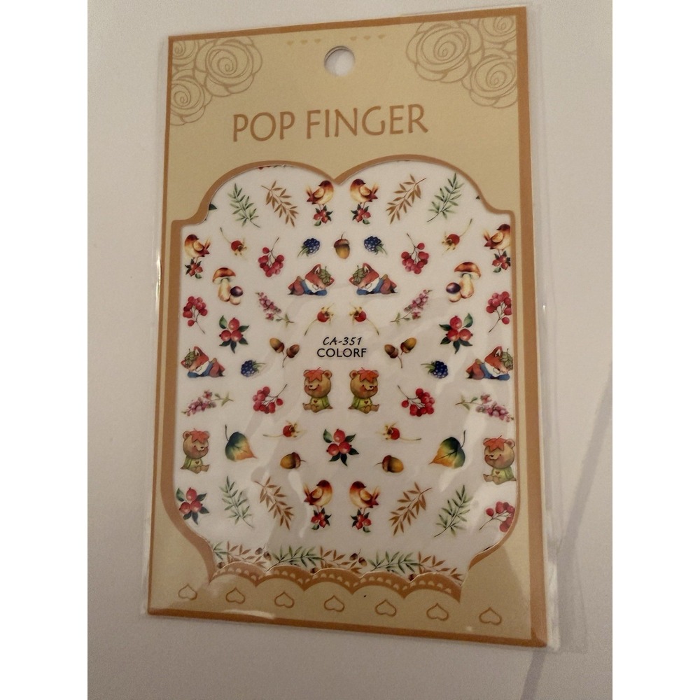 Pop Finger Fall Nail Art Stickers Set of 10 Packs Autumn Leaves Fox Bear Decals